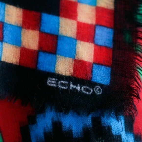 Echo Bright Colourful  Fine Wool Southwestern Print Square Scarf - Picture 6 of 6
